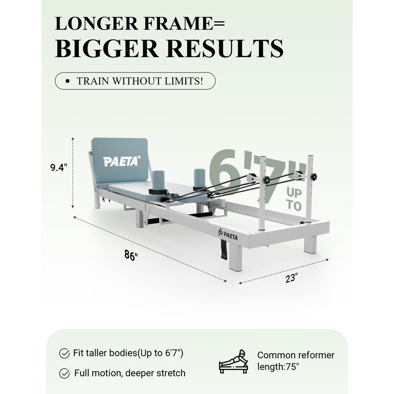Réformateur de Pilates Mikolo de 86 pouces, capacité de 400 lb, cadre pliable, planche à sauter et double résistance pour la gymnastique à domicile