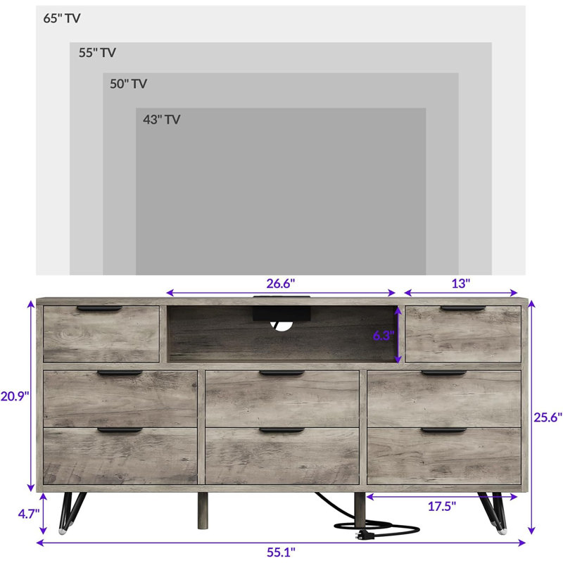 39.5cm W 8 - Drawer Chest of Drawers, Light Antique