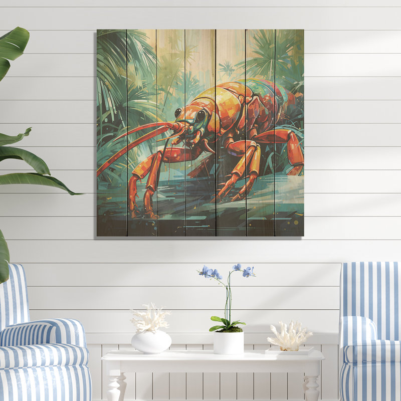Homard rouge tropical I - animal côtier sur bois, H 36 po x l 36 po