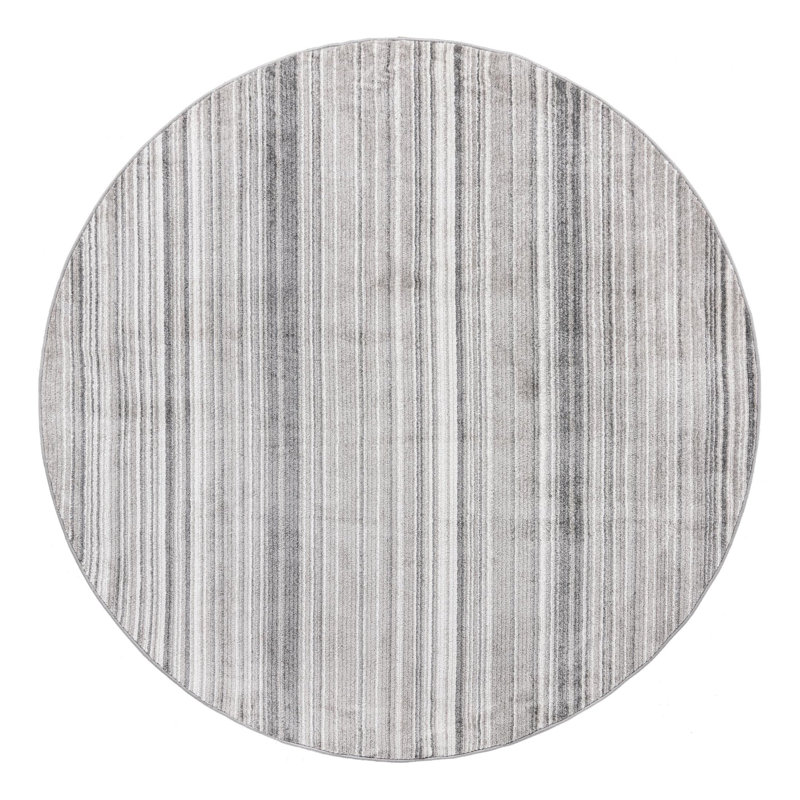 Tapis rayé Osteen, Rond 3 pi 3 po, Gris