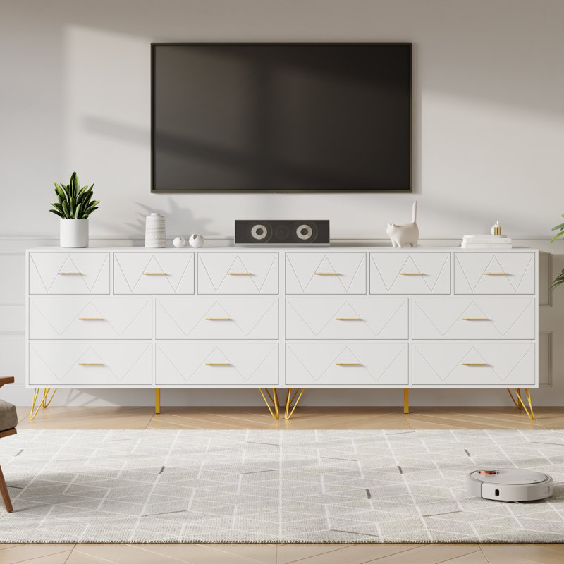 Modern 6 Drawer Dresser,White Dresser Set for Bedroom, 90 Inch Wide,Anti-Tip Design