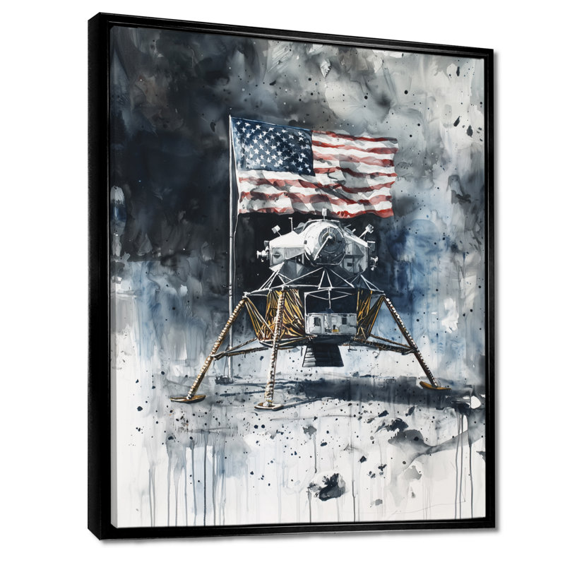 Abstrait Apollo 13 Mission Moon Conquest IV - Moon, art mural encadré, Noir, Reproduction avec cadre flottant