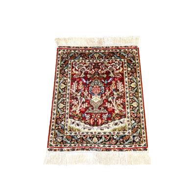 1'7" x 2'0" New Hand Knotted Red Silk Rectangle Oriental Rug - MOA10278511
