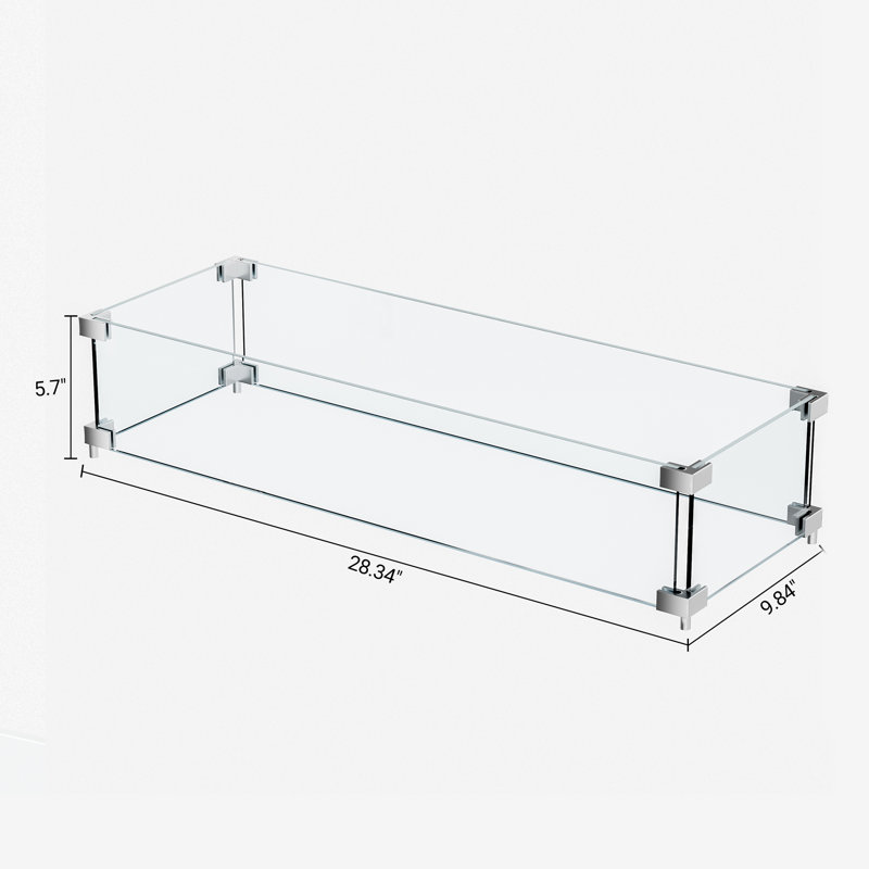Pare-vent rectangulaire en verre trempé 28 po x 10 po | Accessoire de foyer extérieur