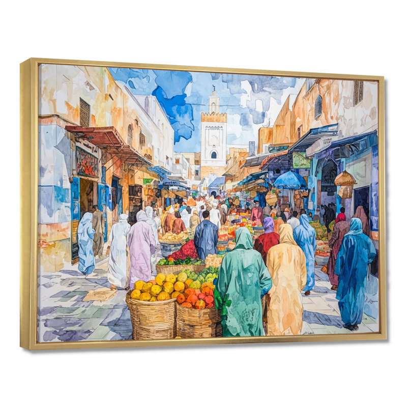 «Fez Frenzy Fez Morocco I», art mural impression de paysage, H 24 po x l 32 po, Doré