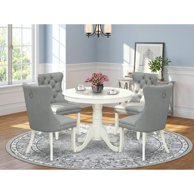5 Piece Modern Dining Table Set Includes a Round Kitchen Table with Pedestal and 4 Parson Chairs, linen white