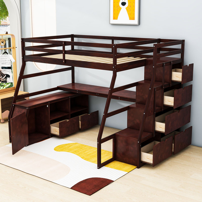 Lit mezzanine en bois avec tiroir Kerth, Espresso, Full