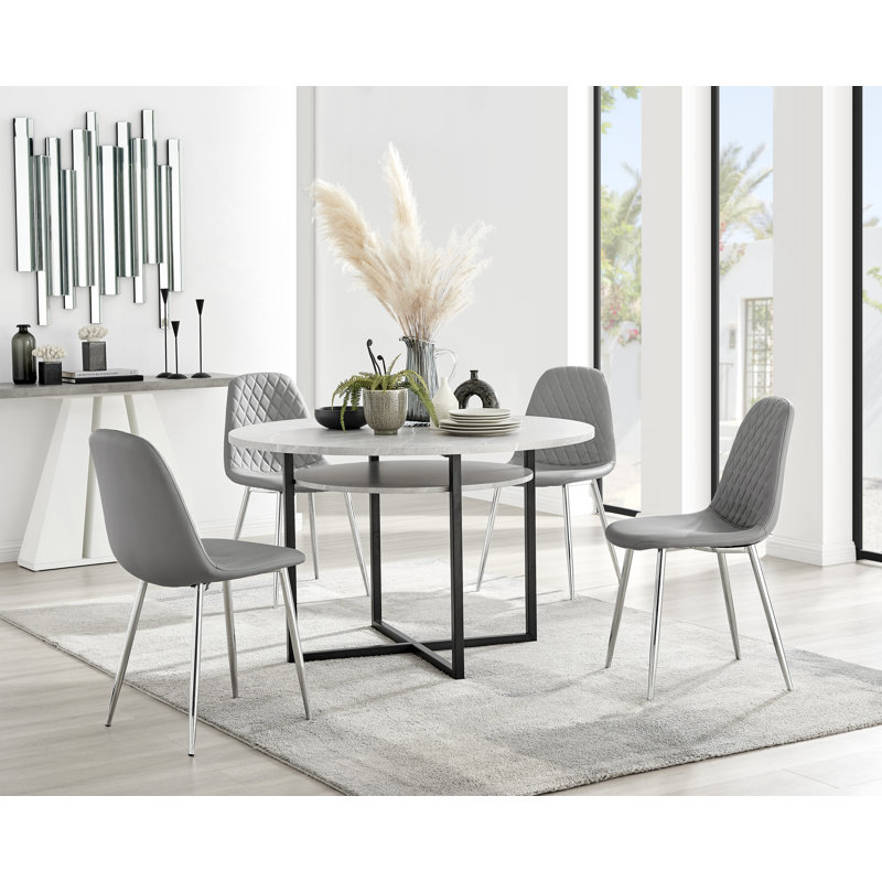 Adler 4 - Person Dining Set, Grey/Silver