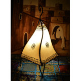 Handmade Moroccan Leather Table Lamp with Henna Design Beige Arias
