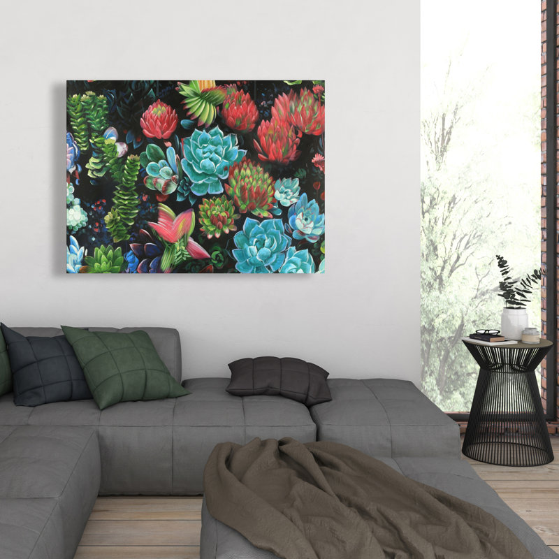 Ensemble de plantes grasses colorées - décor de toile turquoise botanique