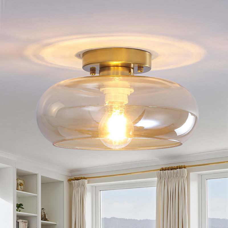 1-Light Glass Semi Flush Mount Ceiling Light