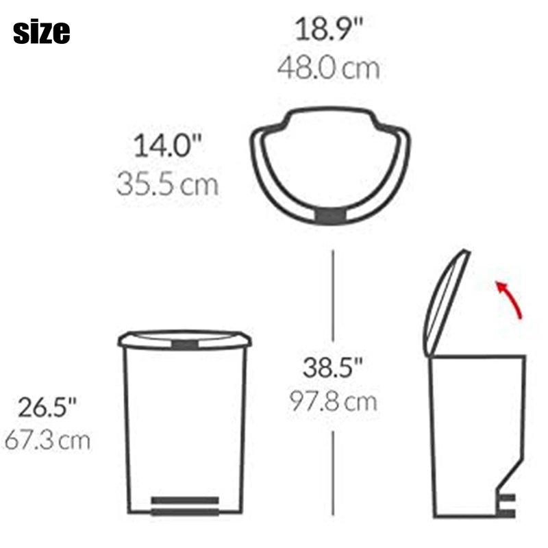 Simplehuman 50 Liter / 13 Gallon Semi-Round Kitchen Step Trash Can with Secure Slide Lock, Plastic, Black