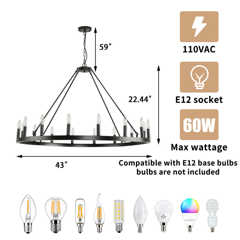 Mendy 16 - Light Dimmable Wagon Wheel Chandelier, Silver