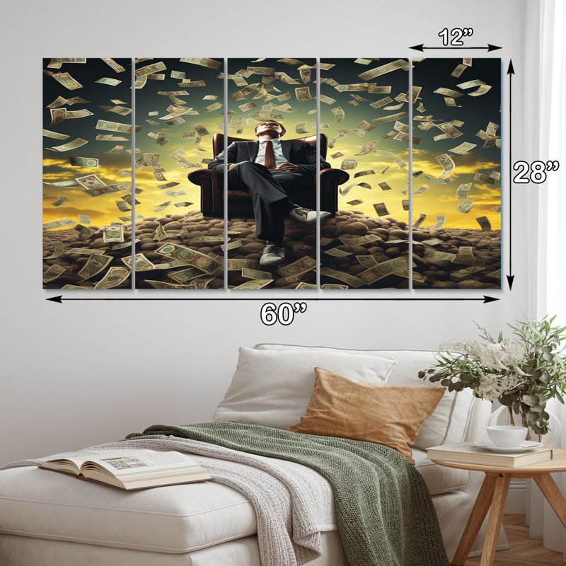 Billionaire Business Man Abundance Of Argent I - homme, reproduction sur toile - 5 panneaux égaux