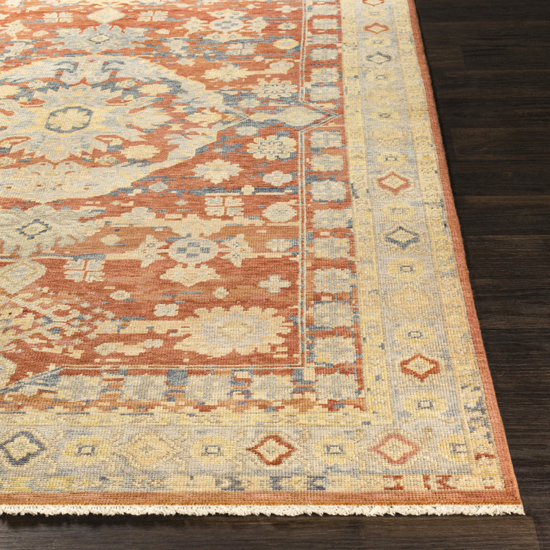 Tysheen Hand Knotted Wool Rust/Brown/Blue Rug, Rectangle 2' x 3'