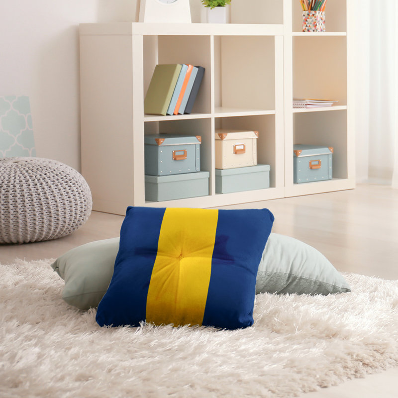  Coussin de sol touffeté, 30 po x 30 po, Bleu / doré