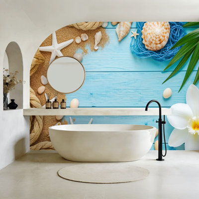 Papier peint adhésif de style bord de mer en forme d'étoile de mer, coquillages, orchidées de sable, papier peint amovible en PVC, l 100 po x l 144 po, pour chambre à coucher, bureau à domicile, bureau à domicile