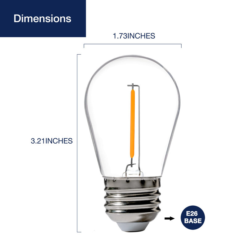Ampoules DEL S14, 1W, 100LM, blanc doux 2200K, culot E26, ampoules ambrées