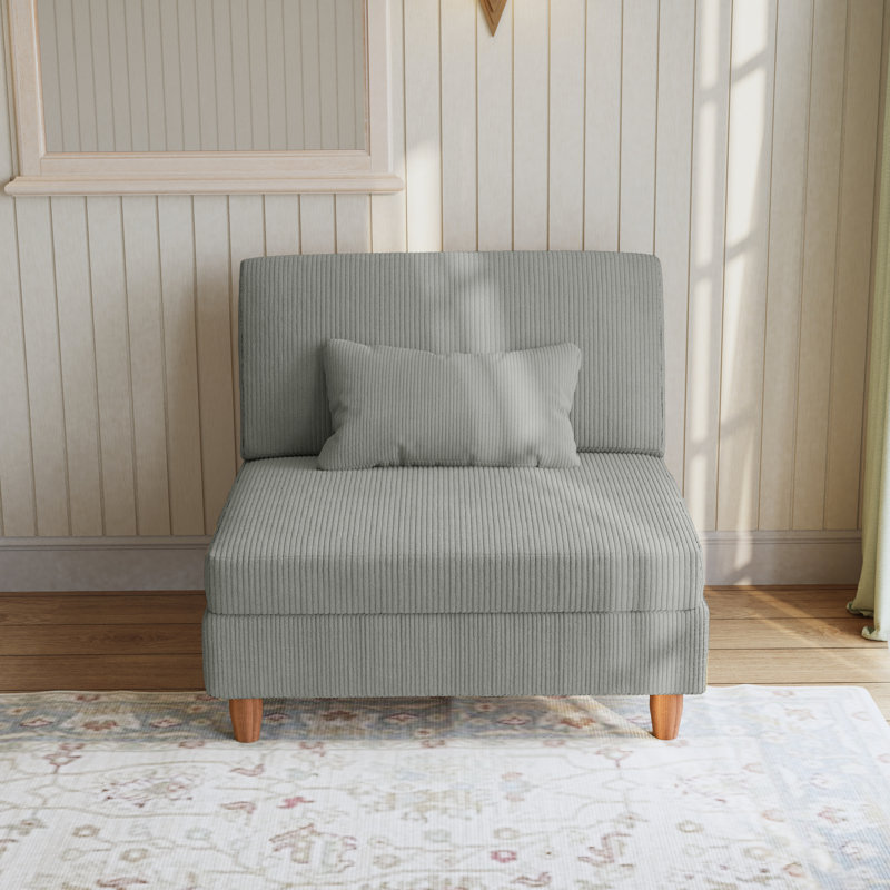 Seemab Upholstered Light Gray Corduroy Armless Chair with Pillow Back, Single Chair Module Part For Sectional Sofa