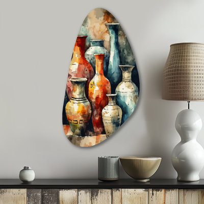 Orange et vert Boho Pottery - art mural asymétrique en métal Boho Pottery