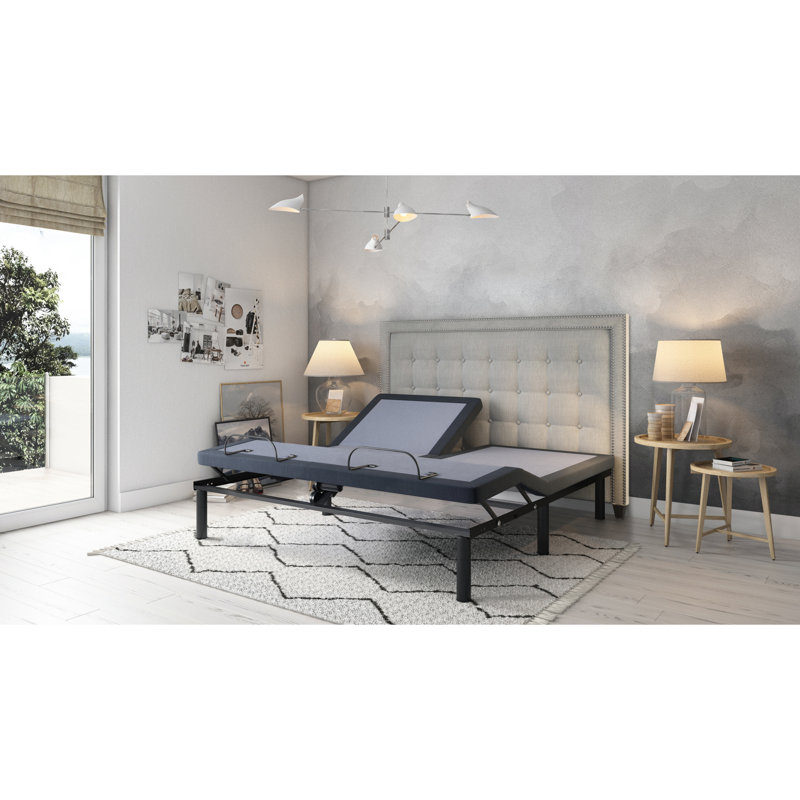 Queen Adjustable Bed Base Bt3000 - Head And Foot Adjustment With Wireless Remote, 2 Programmable Settings, Chargers, , 3 Preset Positions, Intense Massage, Led Lights, Emergency Battery Box, Legs