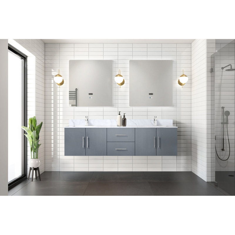 Meuble-lavabo double gris foncé de 72 po X P 22 po D et 30 po Miroirs à DEL, Gris foncé