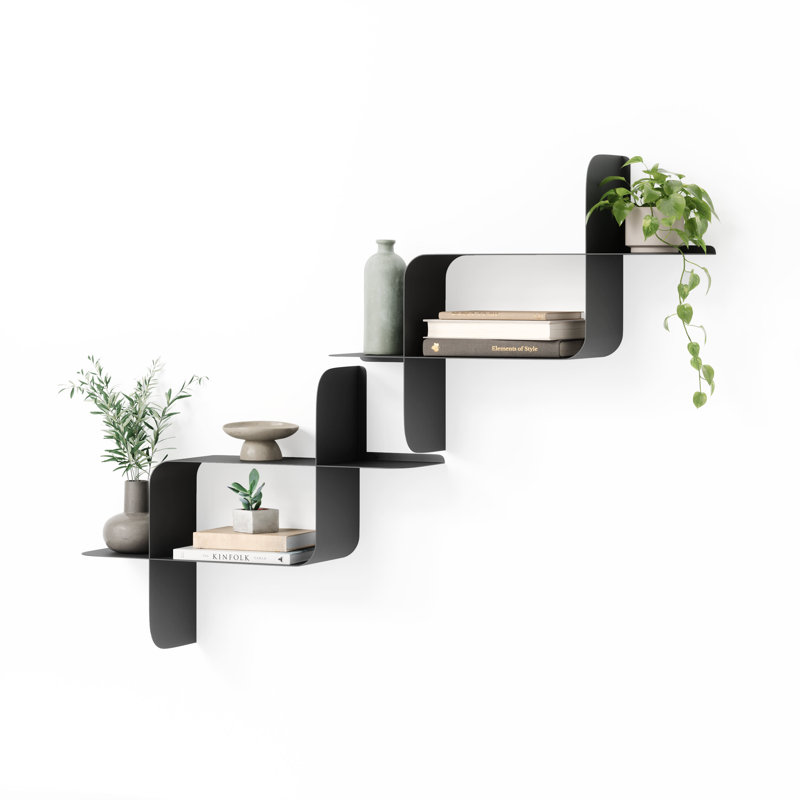 Montage Modern Wall-Mounted Floating Shelf - Set of 2, Black