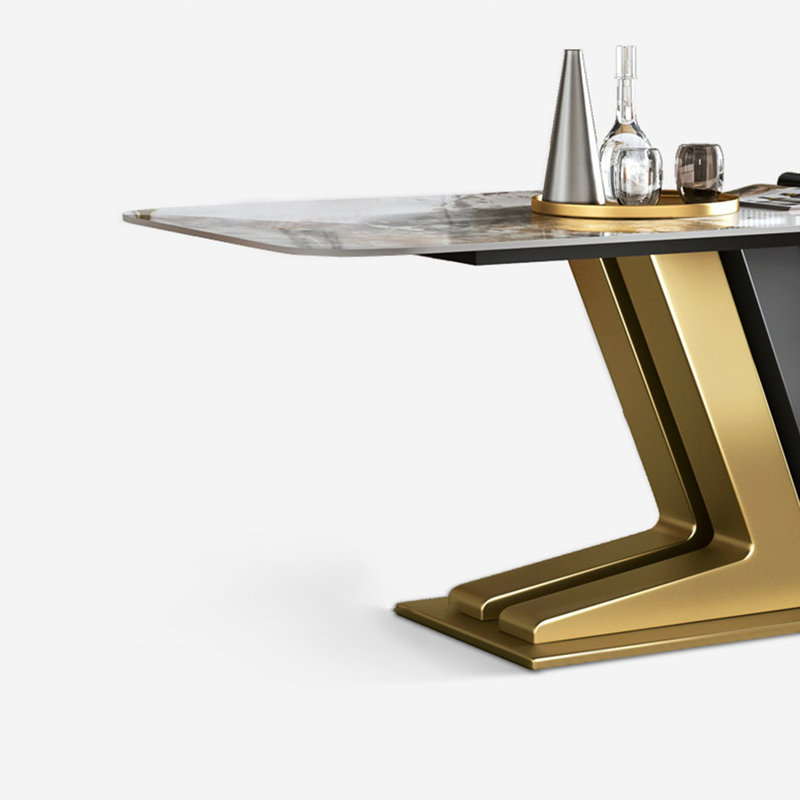 Simple Rectangular White Rock Slab Dining Table