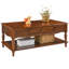 Table basse élégante à grain de bois avec tiroir, tablette inférieure et pieds uniques