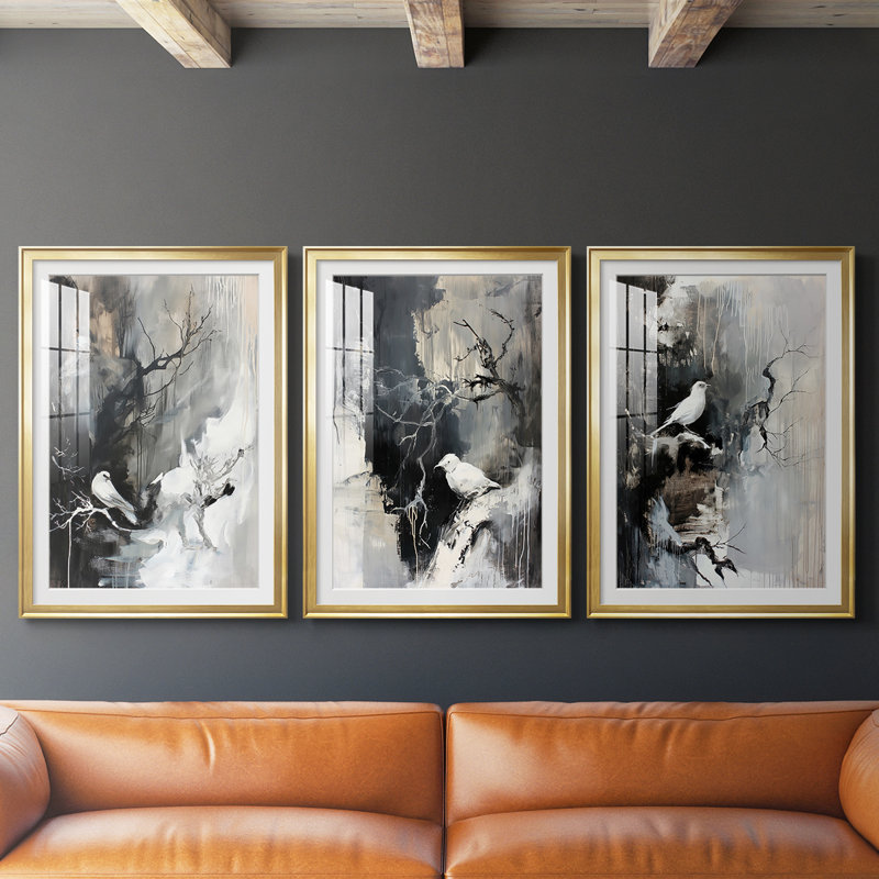 ANIMALS Series Lxxx - impression encadrée sur mesure de qualité supérieure - 3 pièces, H 27 po x l 39 po, Doré