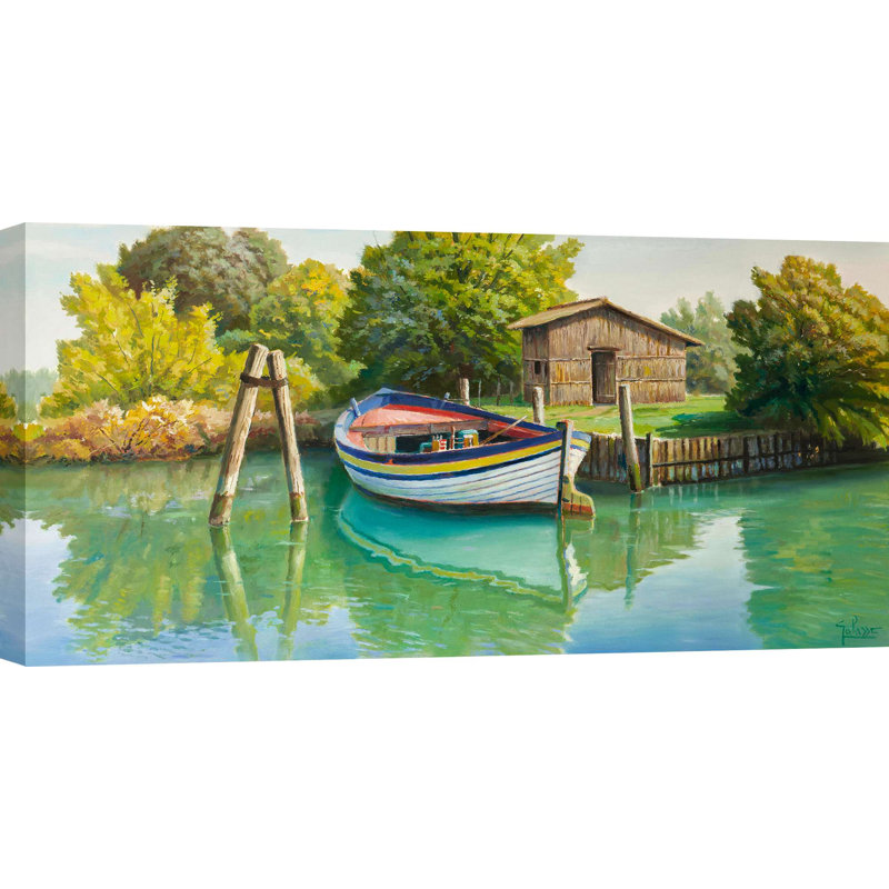 Boat On The River by Adriano Galasso - Wrapped Canvas Print, 60cm H x 120cm W x 4cm D