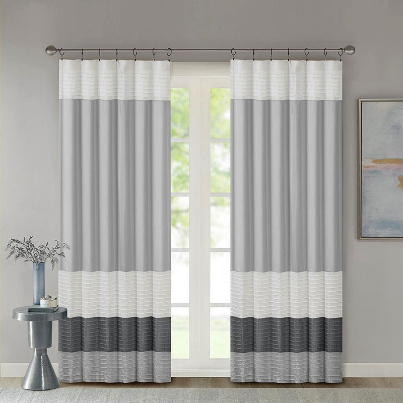 Panneau de rideau Polyoni Pintuck (seulement 1 panneau PC), Gris / Blanc, L 50,03 po x L 84,03 po