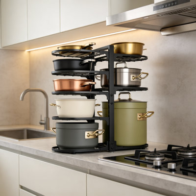 Étagère à casseroles réglable, rangement pour poêles à 8 niveaux, organisateur de cuisine pouvant supporter jusqu'à 54 kg (120 lb)