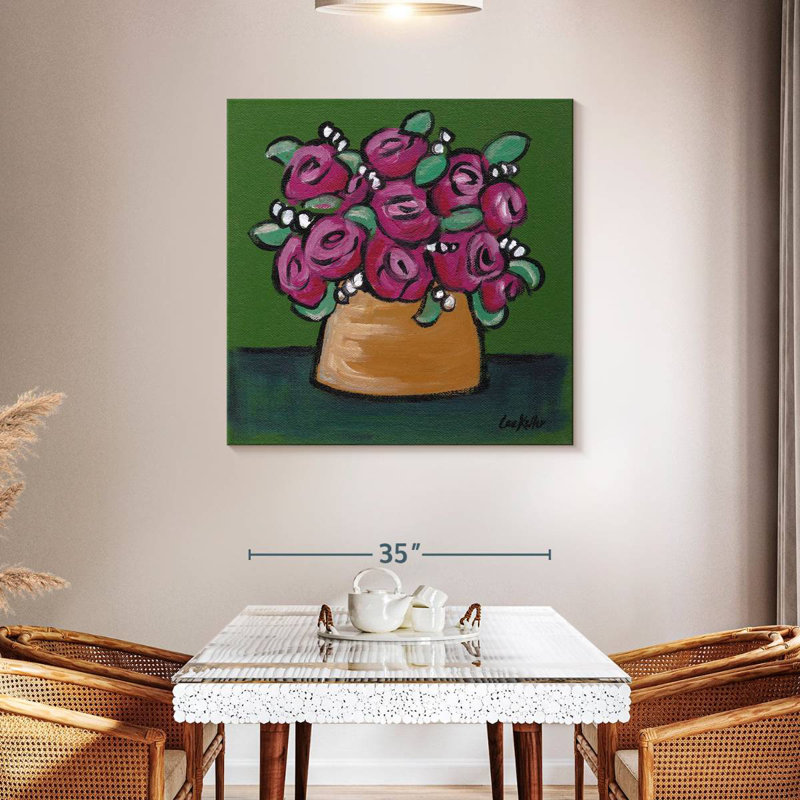 Harnek en pot rose sur fond vert, H 39 po x l 39 po