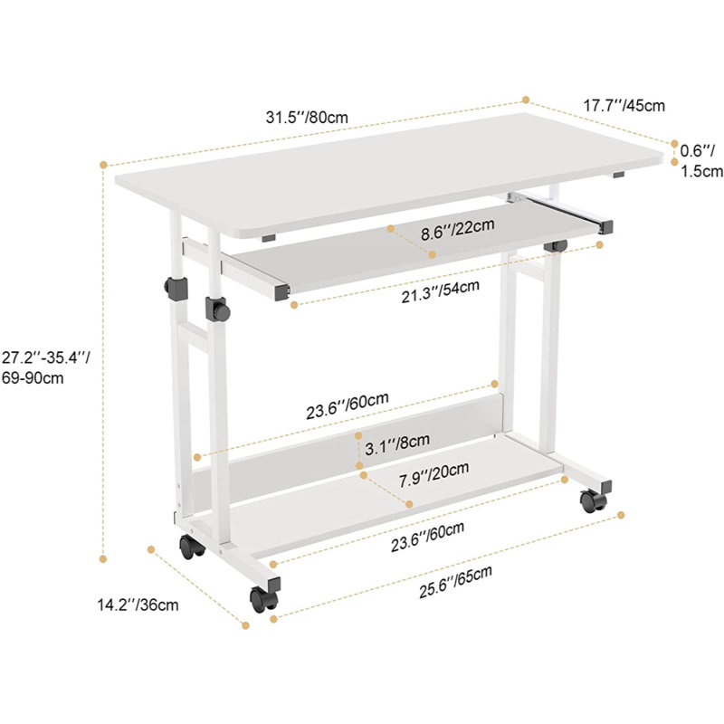 Adjustable Height Computer Desk, White