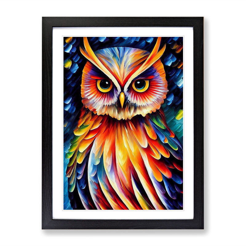 Portrait Of A Long Eared Owl No.5 - Single Picture Frame Painting, 64cm H x 46cm W x 2cm D, Black Framed
