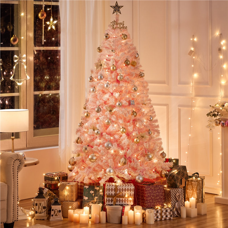 6-Foot Pink Pre-Lit Flocked Spruce Christmas Tree with Metal Stand