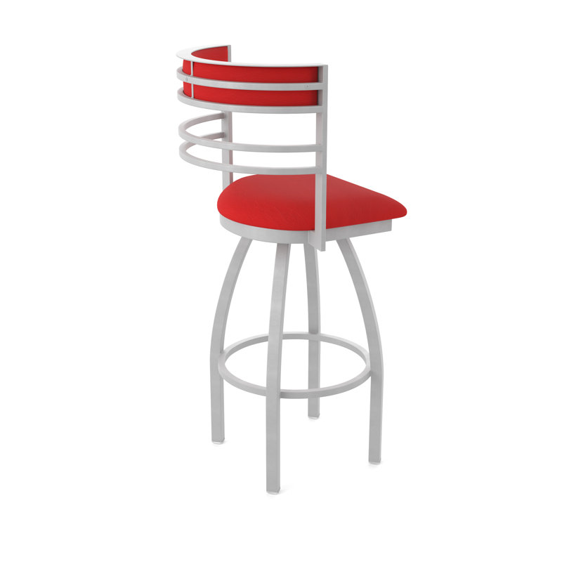 Hunter Swivel Stool, Nickel anodisé, Tabouret de comptoir (siège d'une hauteur de 25 p, Vinyle - Rouge galop