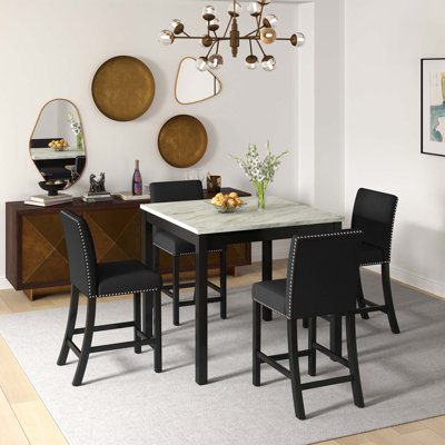 Ensemble 5 pièces de table et chaises de salle à manger, table et chaises en bois avec 4 chaises pour petits espaces, table de salle à manger carrée moderne à hauteur de comptoir, ensemble de table et de chaises de style Mid-Century compact, Uphols
