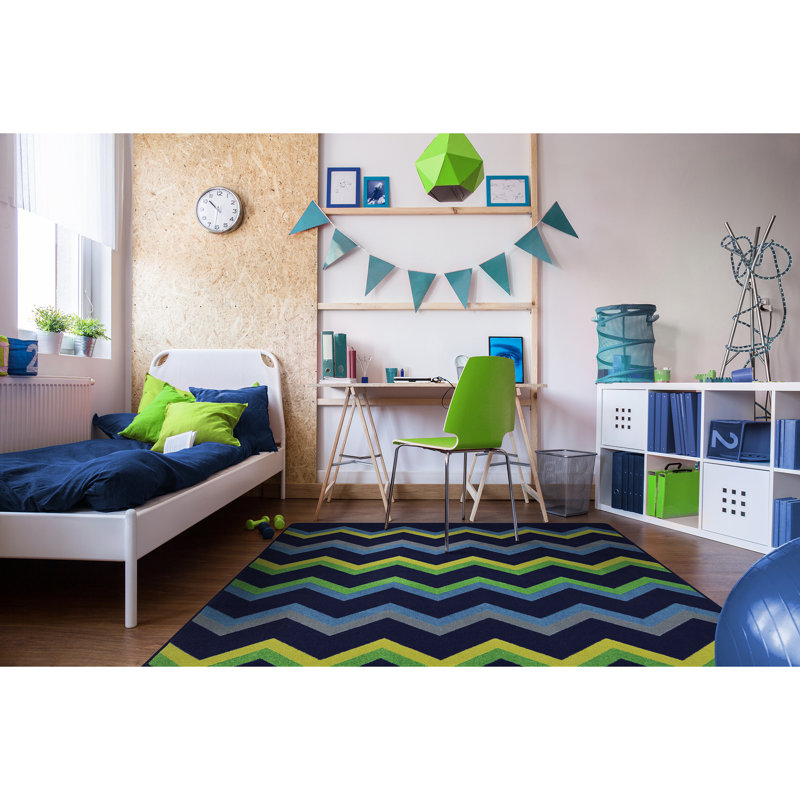 Sonic Chevron Tufted Navy Area Rug, 5'4" x 7'8"