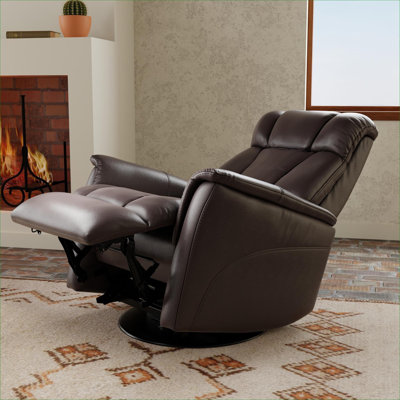  Faux Leather Warm Brown Swivel Glider Recliner with Adjustable Headrest and Footrest for Living Room Lounging