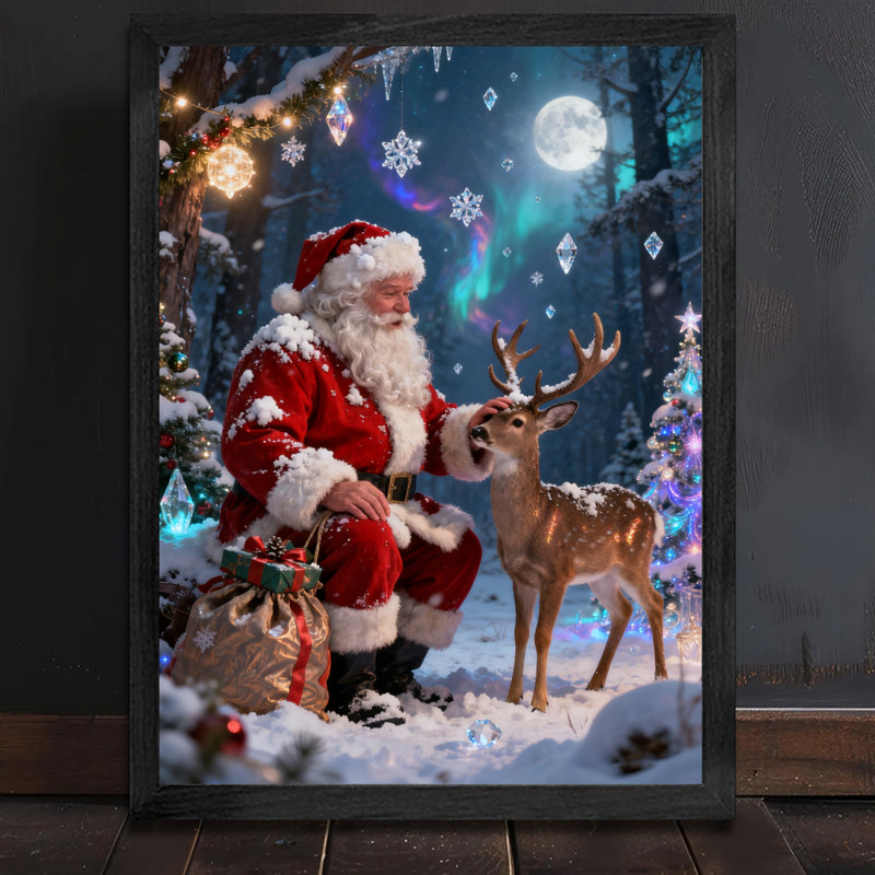 Père Noël rétro noir encadré avec art mural de style rétro, H 25 po x l 17 po