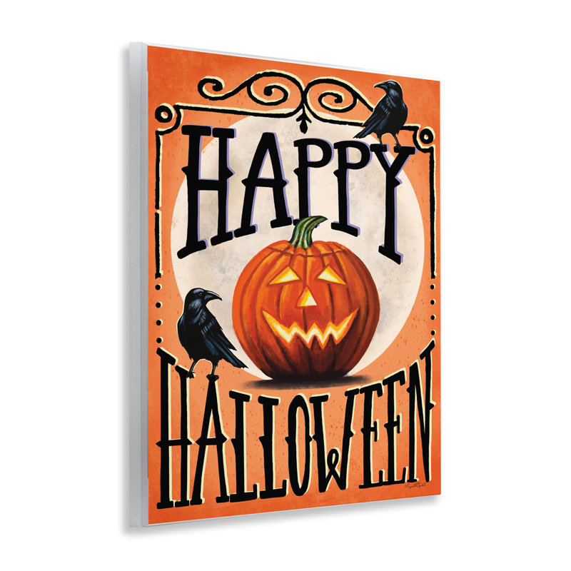 Plaque murale Happy Halloween with Crows, design par Elizabeth Tyndall