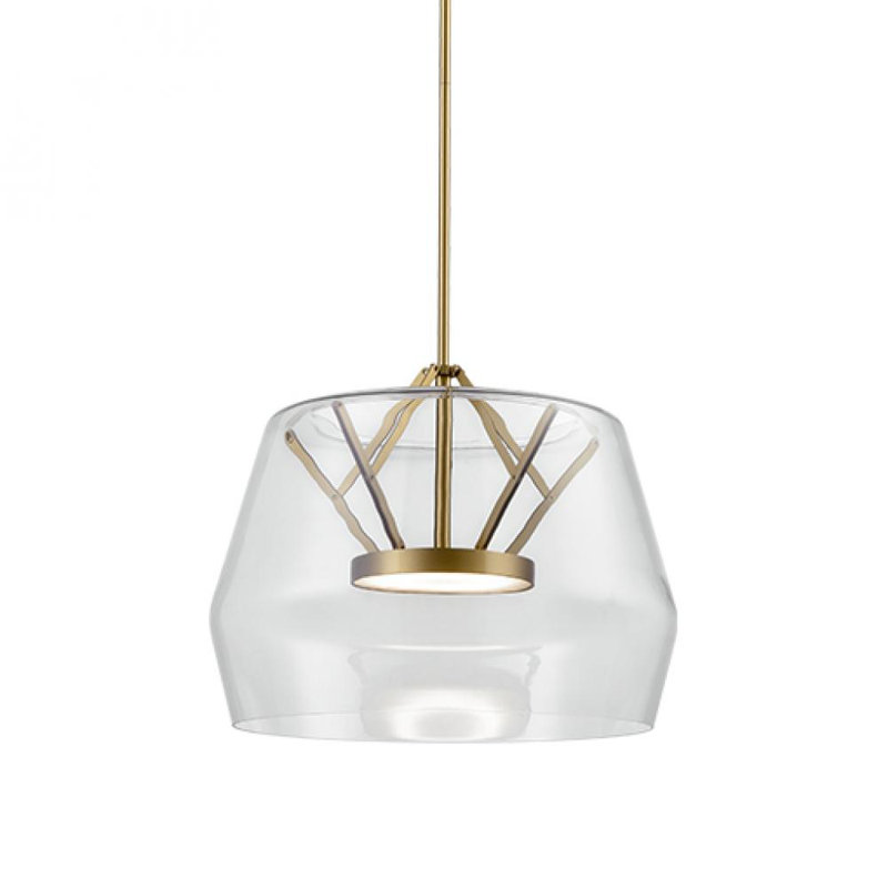 1 - Light LED Unique/Statement Pendant, Brass, Clear, 11.75" H x 17.75" W x 17.75" D