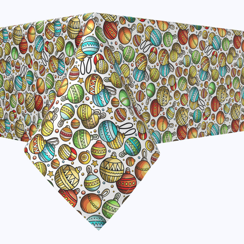 Geometric Christmas Tablecloth, 90" L x 90" W, Christmas Cartoon Celebration