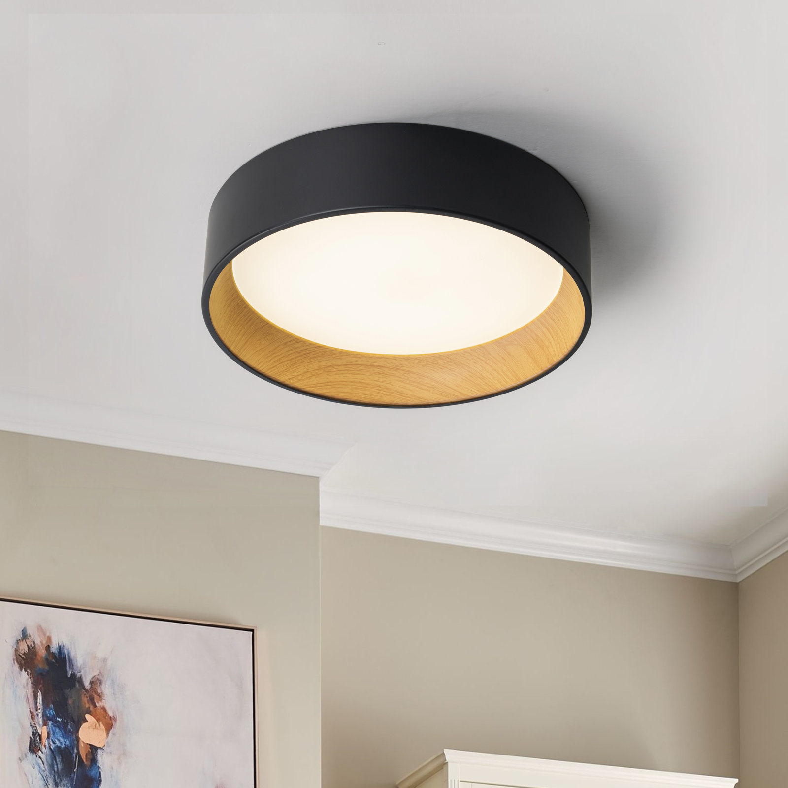 Bodine Dimmable Integrated LED Drum Flush Mount, 3.75" H x 16" W x 16" D, Natural