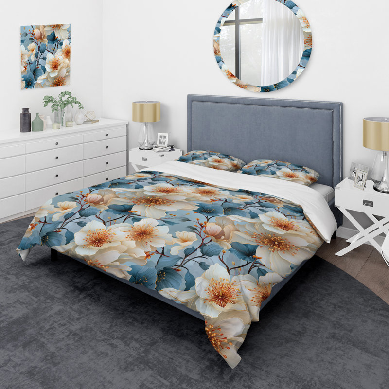 Exquisite Beauty Blue Floral Melody - Ensemble de housse de couette à motif floral