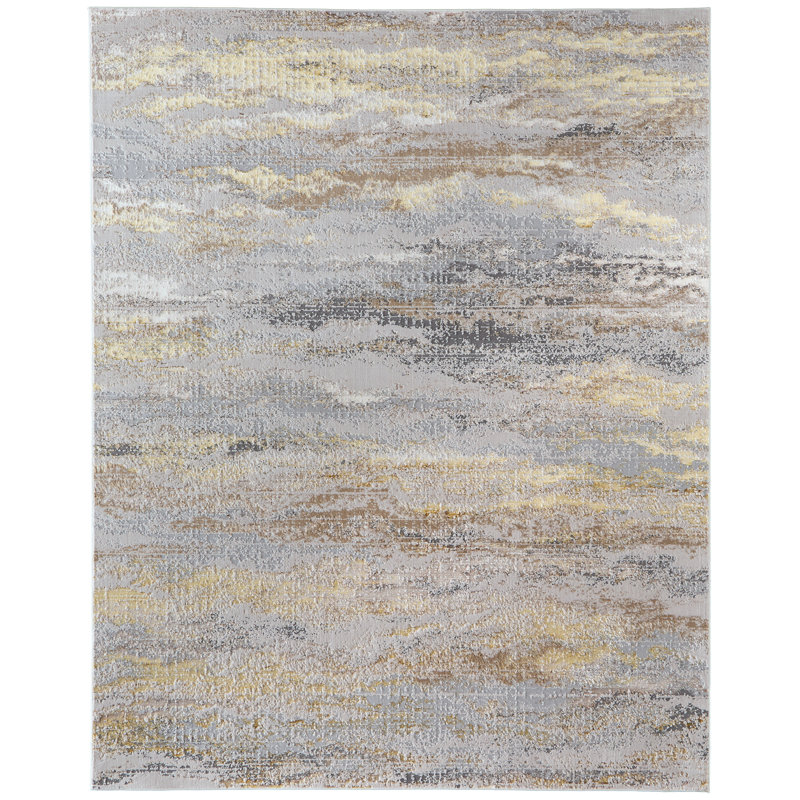 Tapis décoratif en gris tissé à la machine abstrait Milomir, Rectangle 12 pi x 15 pi