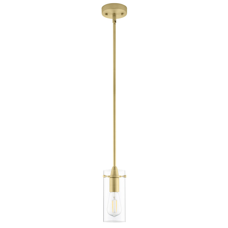 Luminaire suspendu cylindrique à 1 lumière Angelina, Satin Brass, Small Shade, Clear