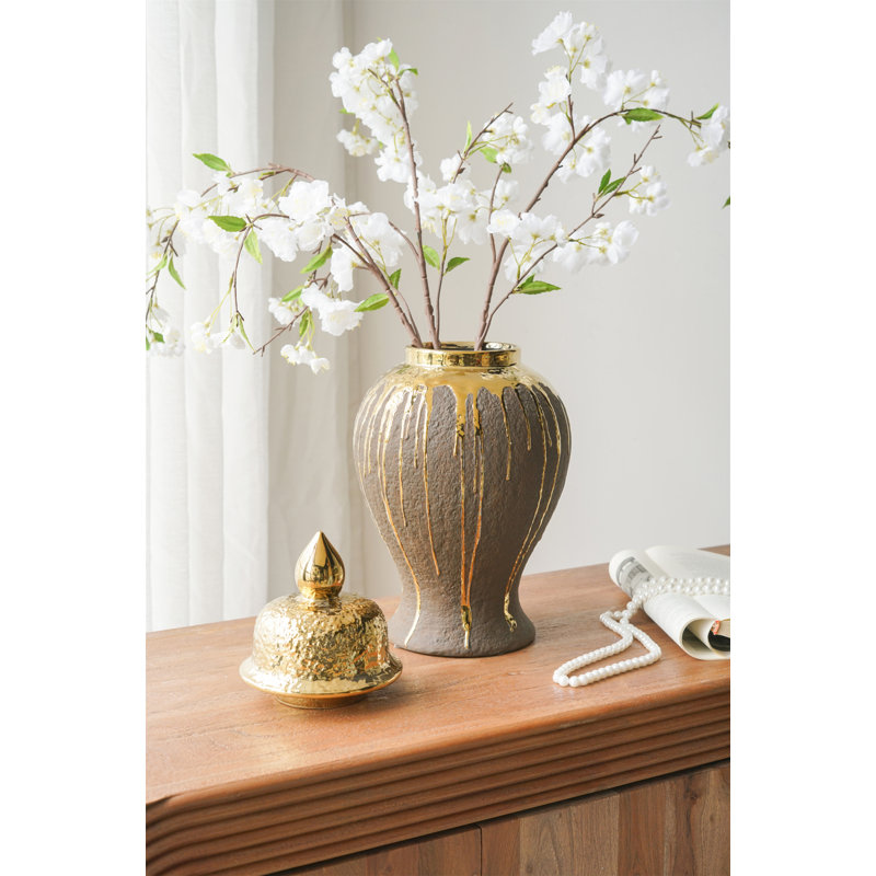 8.5x8.5x16.3" Ceramic Ginger Jar with Lid